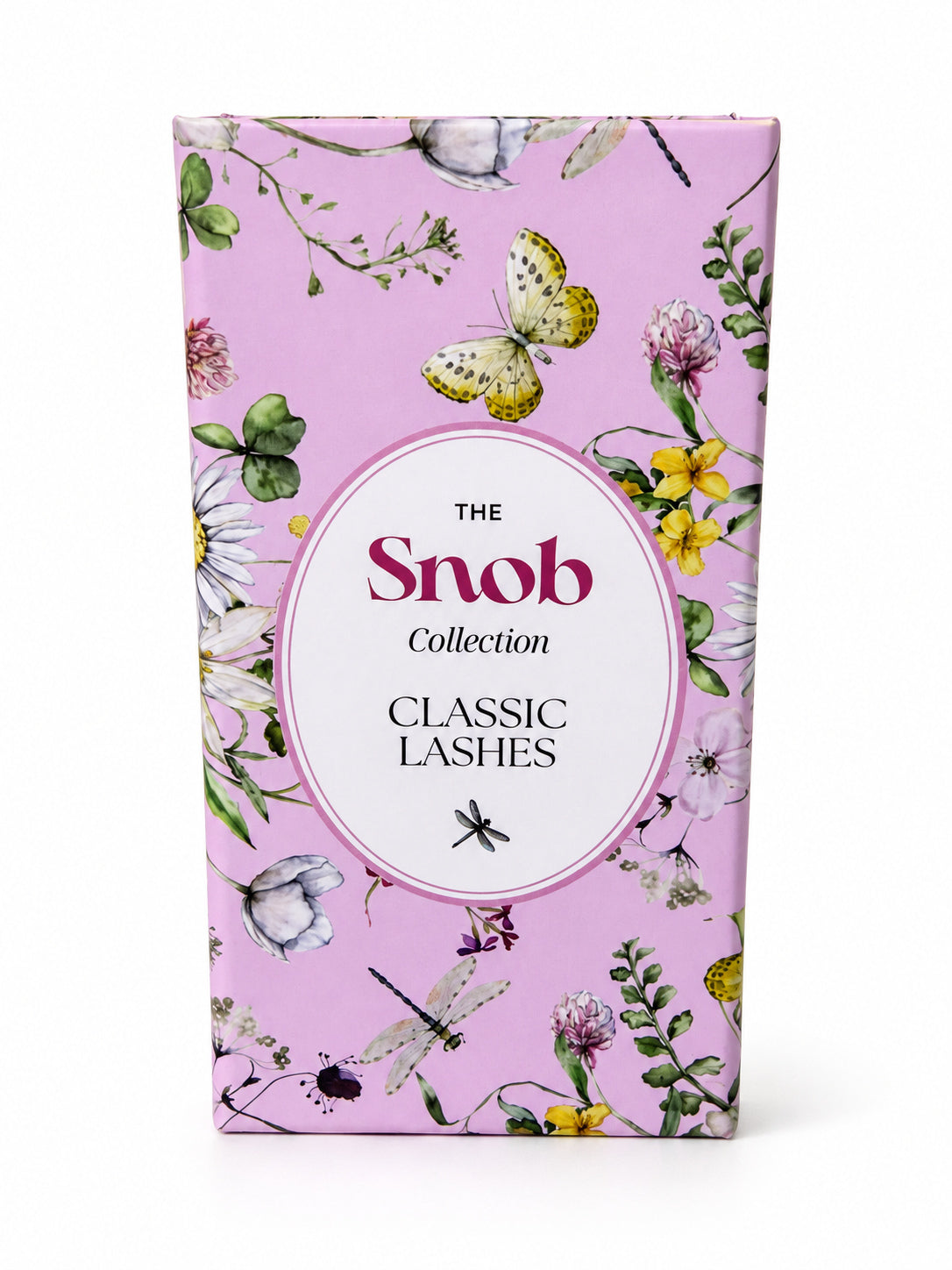 SNOB Classic lash tray pink botanical packaging front view on white background