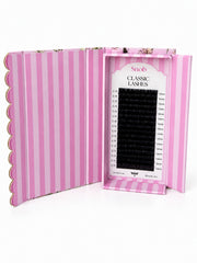 SNOB classic lash tray open packaging view on white background; representative 0.15 mm / 13mm sample shown, options vary